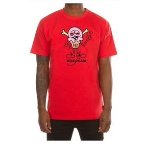 Ice Cream Peace Short Sleeve T-Shirt Crew Neck Red Men's Size Small NWT